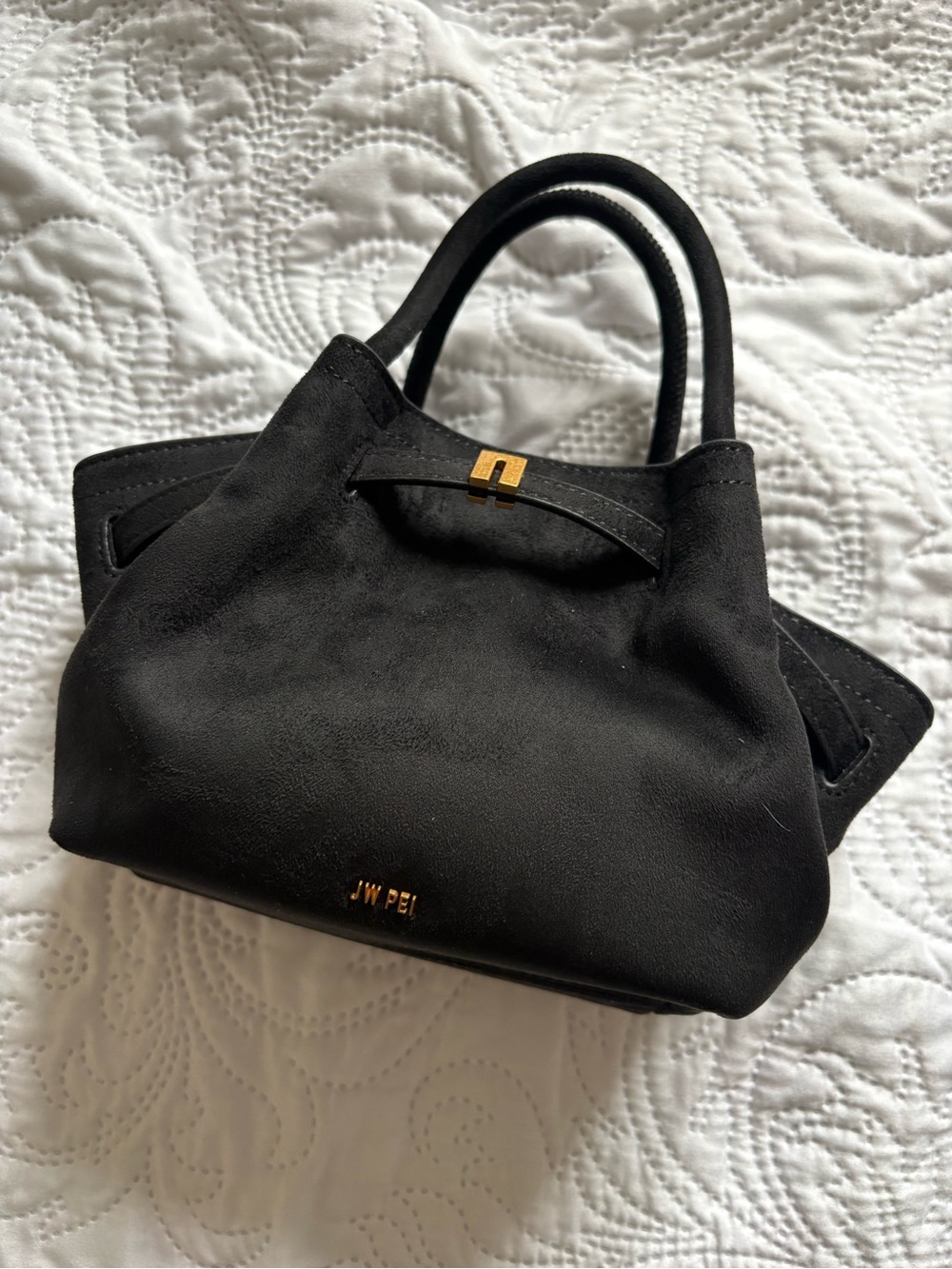 JW PEI mini Black Suede-Look Mini Satchel with Gold Accent